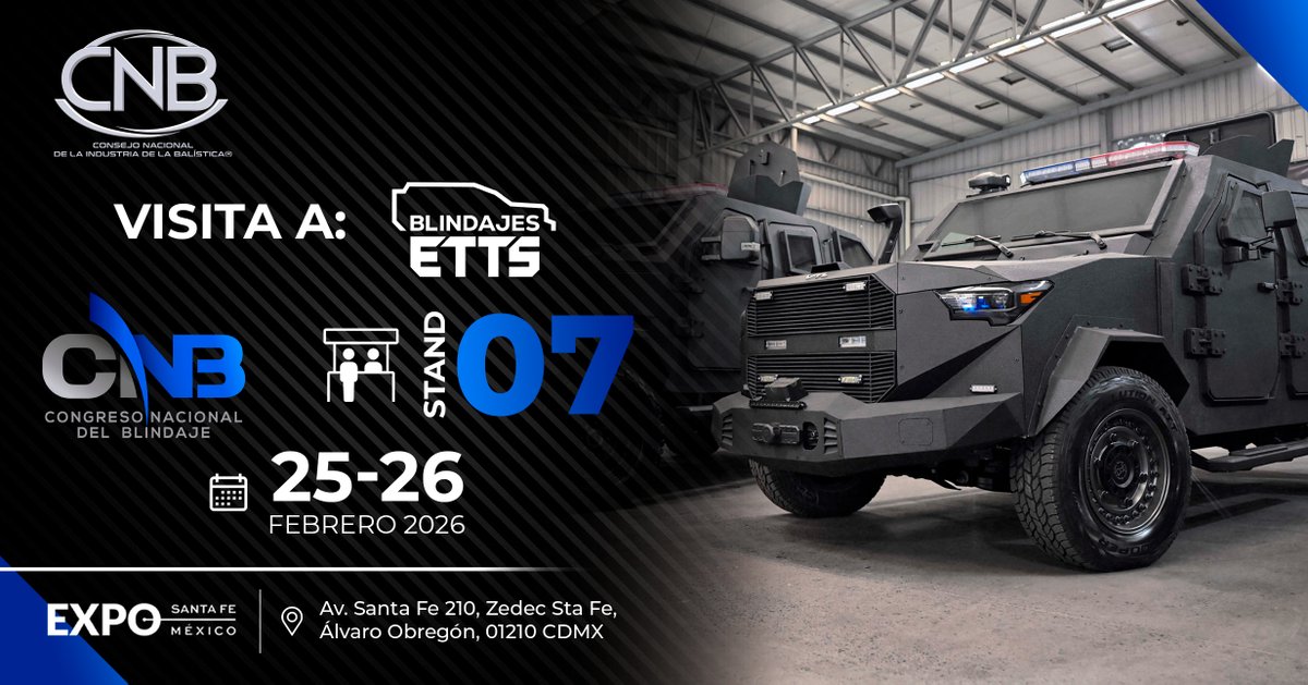 Nuestra empresa asociada Blindajes ETTS te invita a conocer sus soluciones en la fabricación, venta y comercialización de vehículos VIP y tácticos, con los más altos estándares de calidad, innovación y certificación.

🛡️Visítalos en el Congreso Nacional del Blindaje este próximo