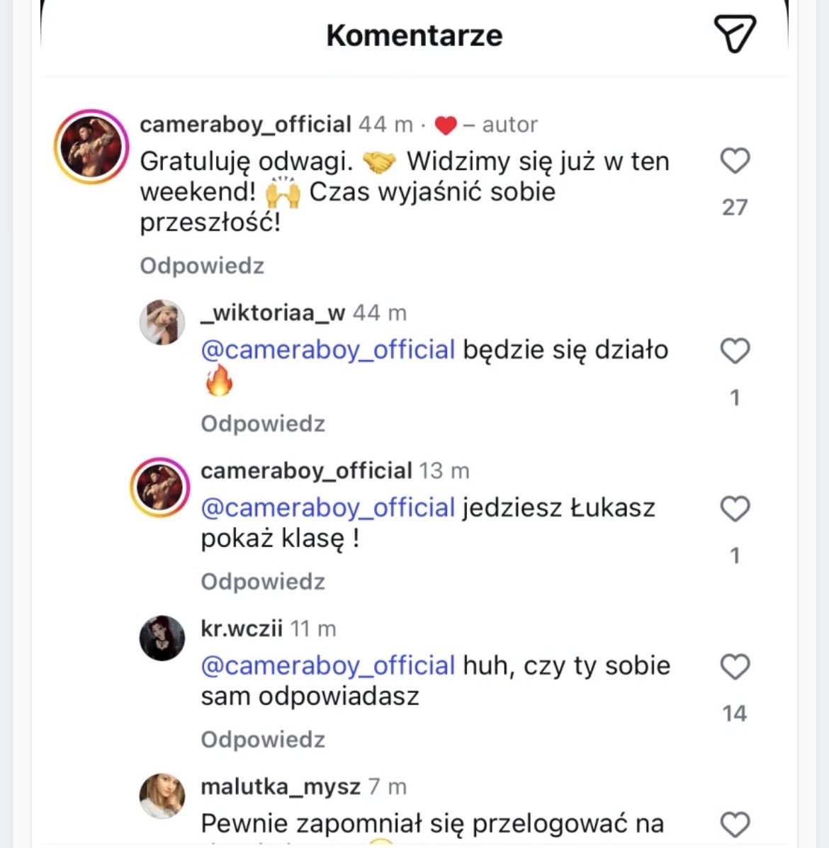 chlorek's tweet photo. Cumboy zapomniał się przelogowac na mulciaka na instagramie i sam siebie propsowal XDDDD https://t.co/4ZSy048zlZ