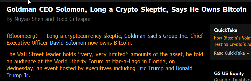 matthew_sigel's tweet photo. $GS Goldman CEO David Solomon disclosed a Bitcoin stake at World Liberty Forum in FL today.

Previously he had said "no use case". https://t.co/ngdaMSalHi