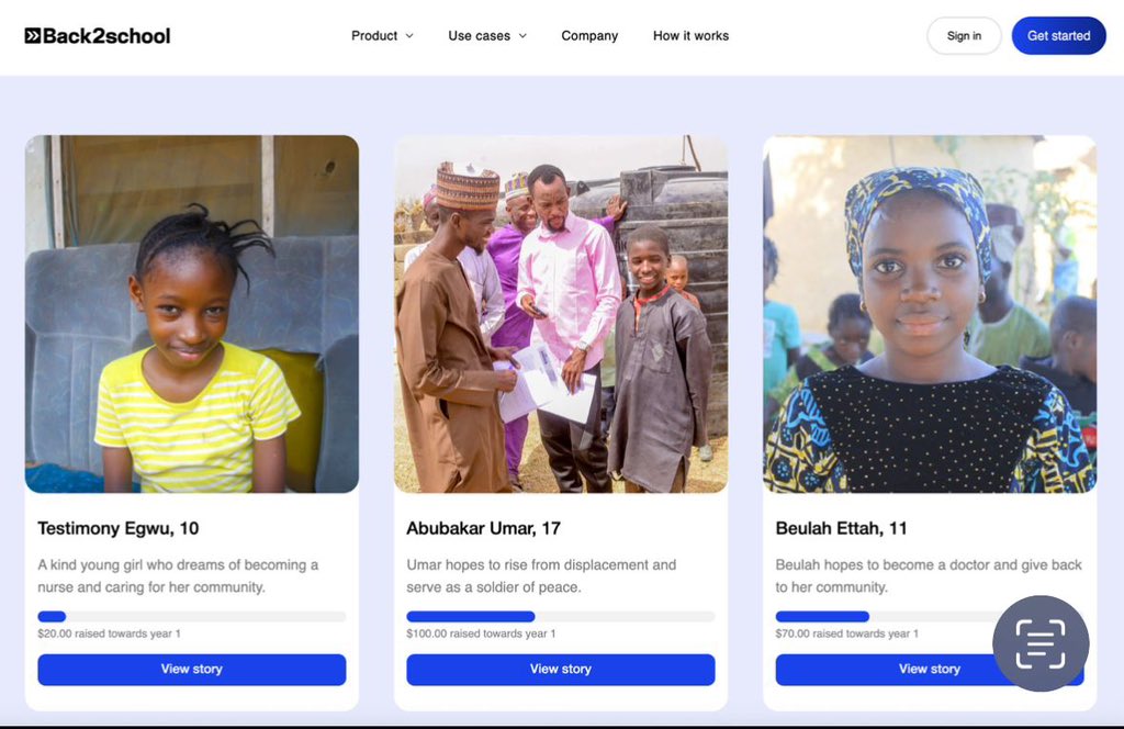 Just discovered Back2school and I'm really impressed! They showcase real stories of real out of school kids and let you follow their learning journey if you decide to support their education. You can also see children displaced by bandits and be able to support them too.

Shout
