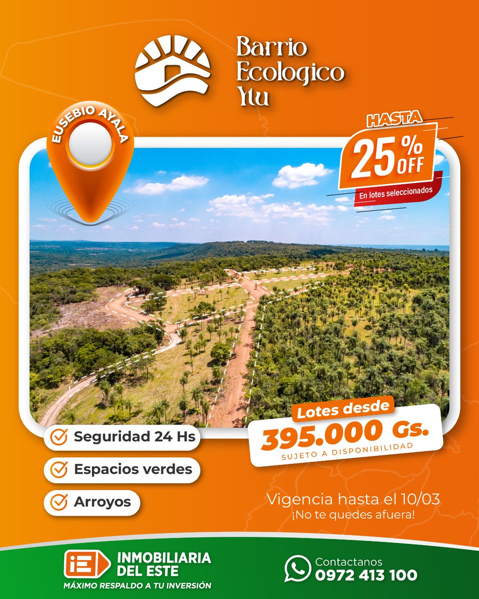 Idesa_py's tweet photo. ¡Gran oportunidad en Eusebio Ayala! 🌿

Hasta 25% OFF en lotes desde 360 m², rodeados de naturaleza y a minutos de todo lo que necesitás.

¡Tu espacio ideal en un entorno tranquilo y seguro! 😌

Importante: Vigencia hasta el 10/03 

📞 Consultas al: 0972 413 100 https://t.co/fm7oNJvLMz