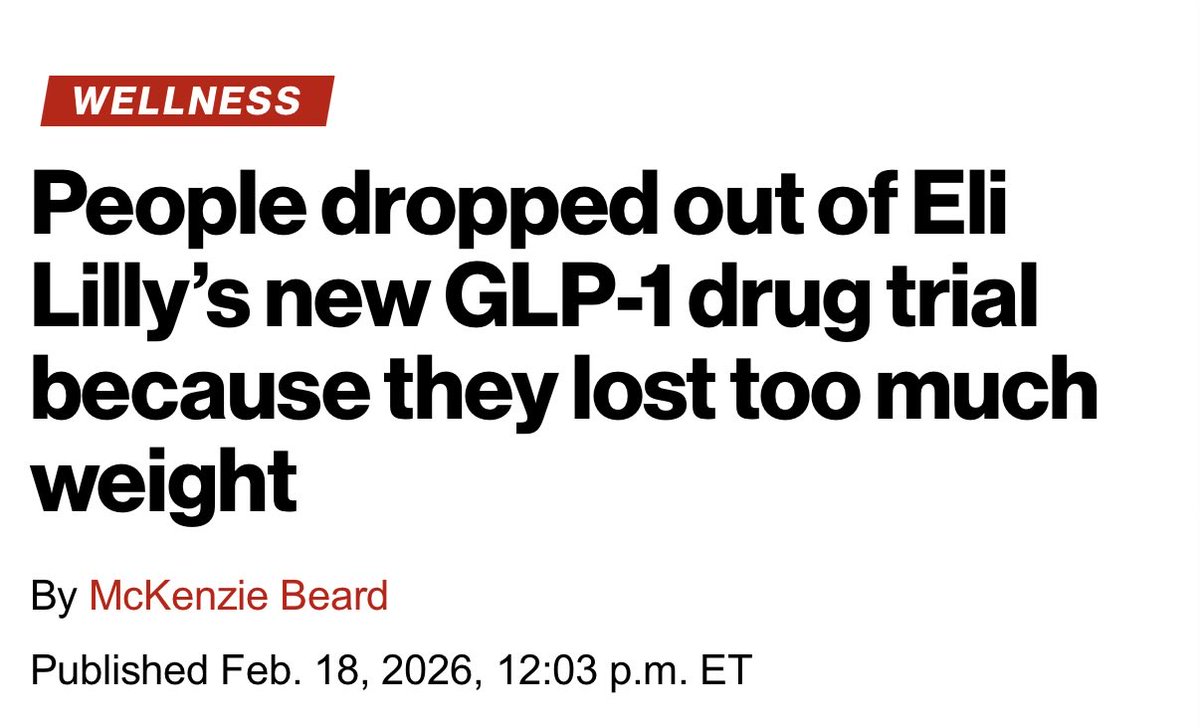 $LLY $NVO $HIMS 

🚨 BREAKING: Retatrutide (12mg) trial participants lost an average of 28.7% of body weight after 68 weeks

- Dropout rate due to adverse events: 18.2% (12mg) vs 12.2% (9mg) vs 6.2% for Zepbound’s highest dose in Phase 3

- Both reta doses showed ~75% reduction