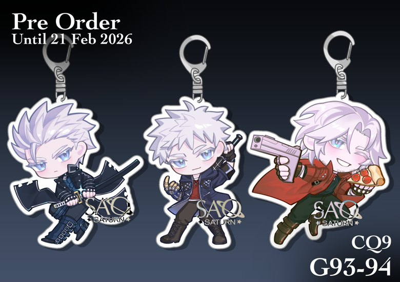 #CQ9 Share appreciate!
[ 𝐏𝐫𝐞-𝐎𝐫𝐝𝐞𝐫 ] until 21 Feb
บูธ G93-94 วันอาทิตย์ที่  8 มีนา Union Hall
Dmc Keychain :: Vergil ✦ Nero ✦ Dante
140 THB / 12 USD

Available for both Thai and non-thai

Pre Order Link⏬