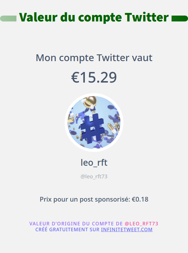 Mon twitter vaut: €15.29

➡️ infinitetweet.me/account-worth?…