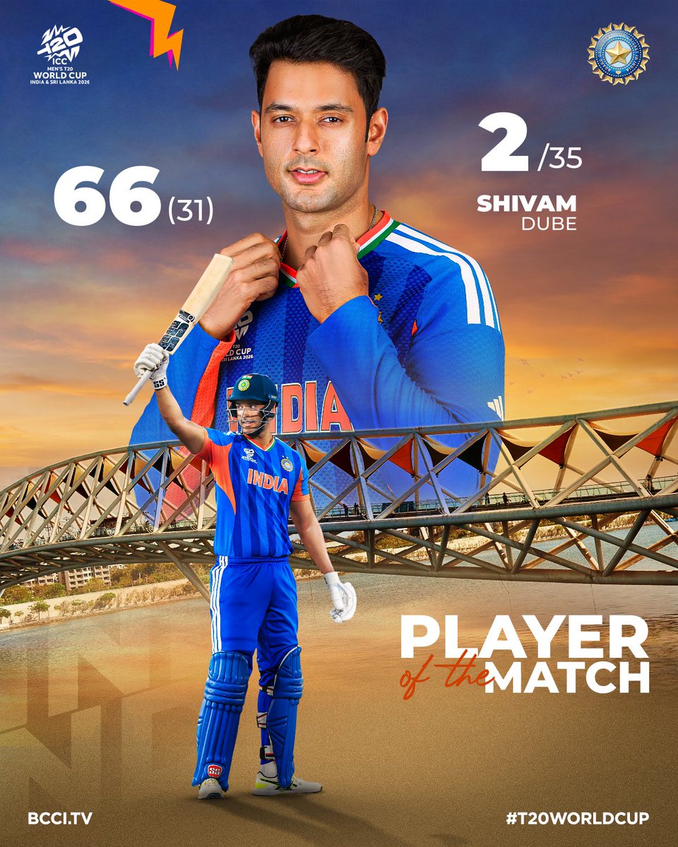 For his impactful outing in Ahmedabad, Shivam Dube is named the Player of the Match 🏅

Scorecard ▶️ bit.ly/INDvNED-T20-Wo…

#TeamIndia | #T20WorldCup | #MenInBlue | #INDvNED️ | <a href="/IamShivamDube/">Shivam Dube</a>
