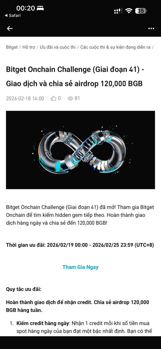 KÈO KIẾM XÈNG BITGET : CHIA SẺ 120.000 BGB CỰC DỄ

Giữa lúc thị trường đỏ lửa, kiếm đâu ra kèo chắc ăn?
Về ngay đội Bitget Onchain Challenge (Phase 41) đi anh em.
Tổng thưởng: 120.000 BGB (Token sàn đang có giá cực tốt).
Nhiệm vụ đơn giản: Trade các token hệ