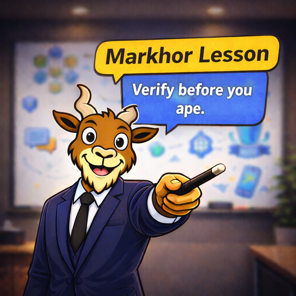 Most people don’t get rekt by bad charts. They get rekt by fake links and CAs.

Before you buy, verify the CA on our official site and double-check the link. Ignore every “support” DM.

The Markhor will not DM you first. 🐐
