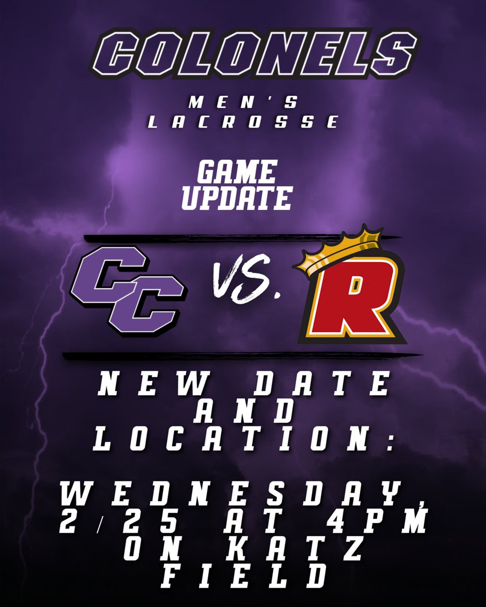 Game Update!

Our season opener on Saturday, 2/21 at Regis has been rescheduled due to incoming inclement weather. The game will now take place at Curry, on Wednesday 2/25 at 4PM. #currymlax #bethebest