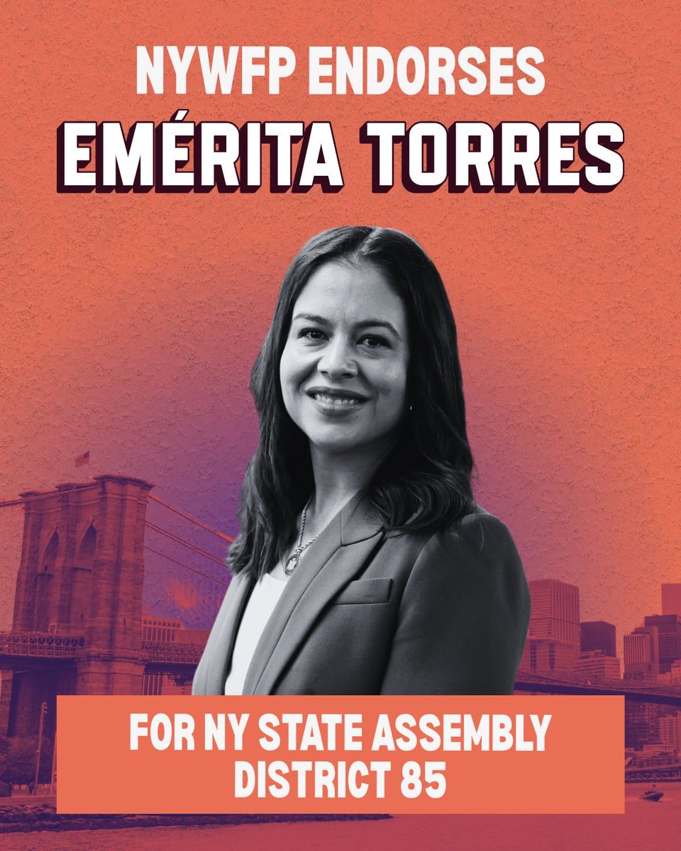 EmeritaTorresNY's tweet photo. I’m proud to be endorsed by the @NYWFP!
It’s time to build a New York that works for all of us:
🏠 A home we can afford
👶 Universal childcare
🩺 Healthcare for all
🛡️ Protecting immigrant communities
Let’s win this. #VoteWFP https://t.co/UtLU84NQRC