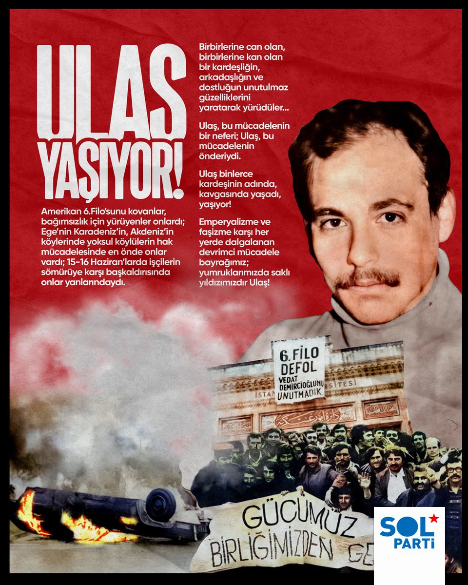 solpartibilgi's tweet photo. Ulaş Yaşıyor!

Emperyalizme ve faşizme karşı her yerde dalgalanan devrimci mücadele bayrağımız, yumruklarımızda saklı yıldızımız Ulaş, önderimiz yaşıyor!

#19ŞubatUnutulmayacak https://t.co/K58i0aRcg3