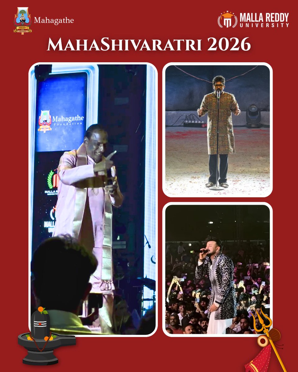 mahagathe's tweet photo. Mahashivaratri 2026 at Malla Reddy University. Homam, book launch of Ami Ganatra, divine songs by Singer Karthik, high energy by Vijay Jammers, and collective Abhishekam to Shiva Lingam. A night of Jagaram where youth met devotion.
#Mahashivaratri2026 #MallaReddyUniversity https://t.co/O0myaib70q