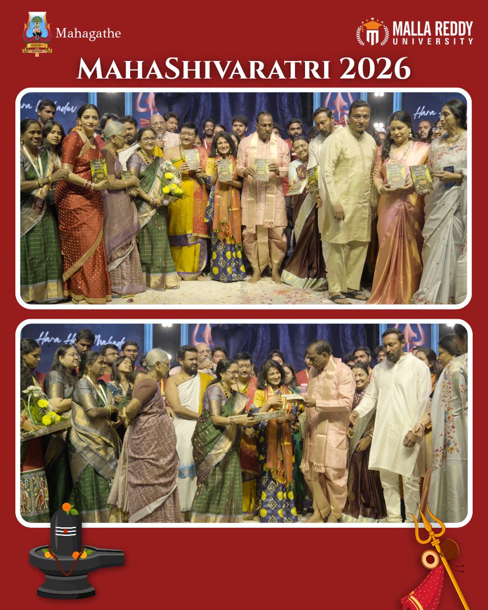 mahagathe's tweet photo. Mahashivaratri 2026 at Malla Reddy University. Homam, book launch of Ami Ganatra, divine songs by Singer Karthik, high energy by Vijay Jammers, and collective Abhishekam to Shiva Lingam. A night of Jagaram where youth met devotion.
#Mahashivaratri2026 #MallaReddyUniversity https://t.co/O0myaib70q