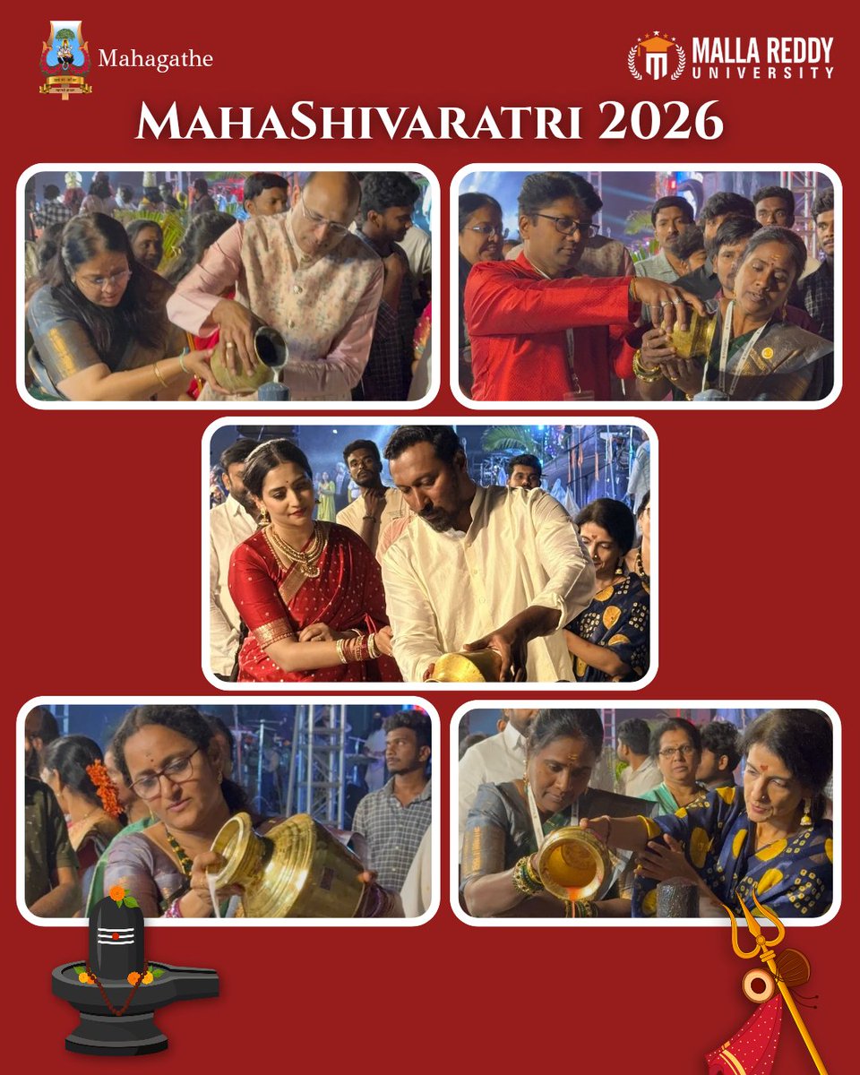 mahagathe's tweet photo. Mahashivaratri 2026 at Malla Reddy University. Homam, book launch of Ami Ganatra, divine songs by Singer Karthik, high energy by Vijay Jammers, and collective Abhishekam to Shiva Lingam. A night of Jagaram where youth met devotion.
#Mahashivaratri2026 #MallaReddyUniversity https://t.co/O0myaib70q