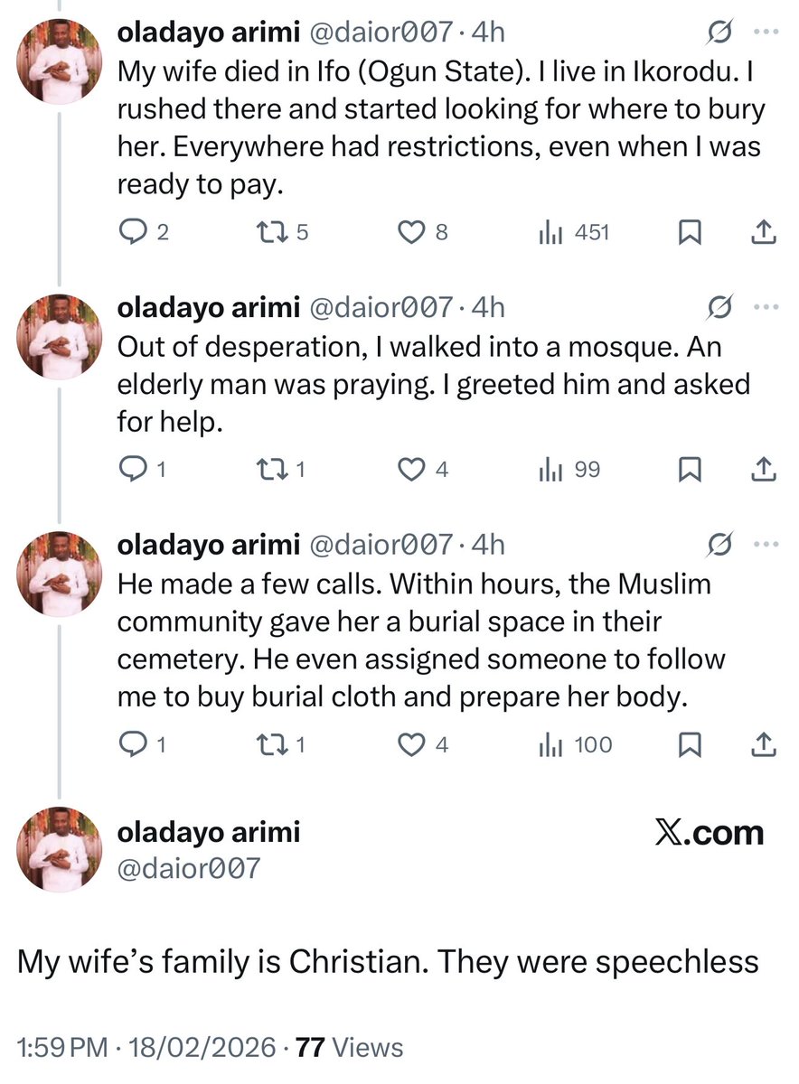 For Muslims, giving kindness, offering help and giving support for non-Muslims in distress is part of acts of worship. This is another testimony