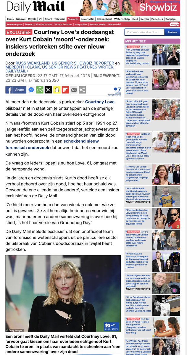 17/2/26 - Uit recente en historische bronnen blijkt dat Courtney Love vooral gelinkt is aan Elite Model Management UK. Nadat eerst modellen bureau Elite Amsterdam (Yfke Sturm) in opspraak kwam is nu Engeland aan de beur. Zowel Yfke als Courtney hadden een “meer dan een zakelijke