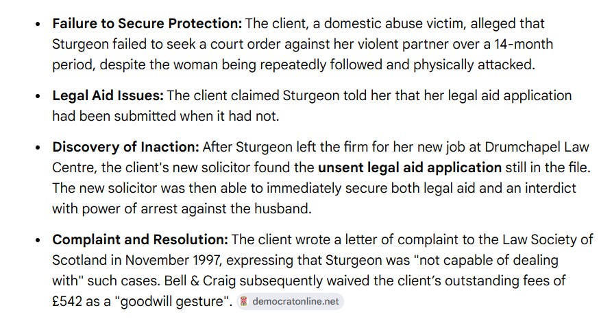 After Sturgeon left law firm Bell &amp; Craig in 1996, her failures came to light...
She was a useless lawyer as well as a useless FM 🤬