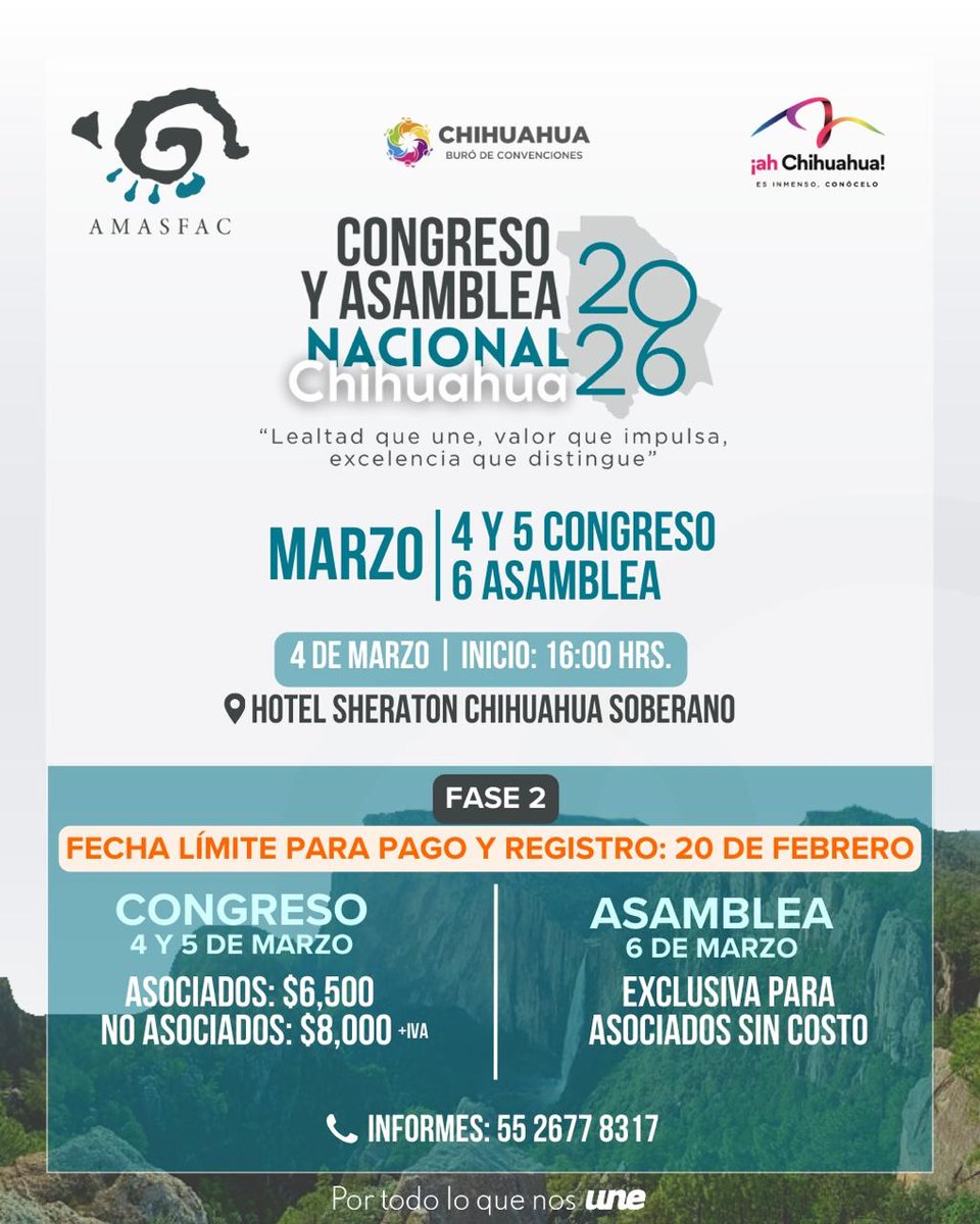 ⏰ Quedan pocos días
El Congreso y Asamblea Nacional AMASFAC 2026 está cada vez más cerca y el tiempo para asegurar tu lugar en Fase 2 se está agotando.
Un espacio para fortalecer lazos, compartir visión y seguir construyendo el futuro del sector asegurador.
#PorTodoLoQueNosUne