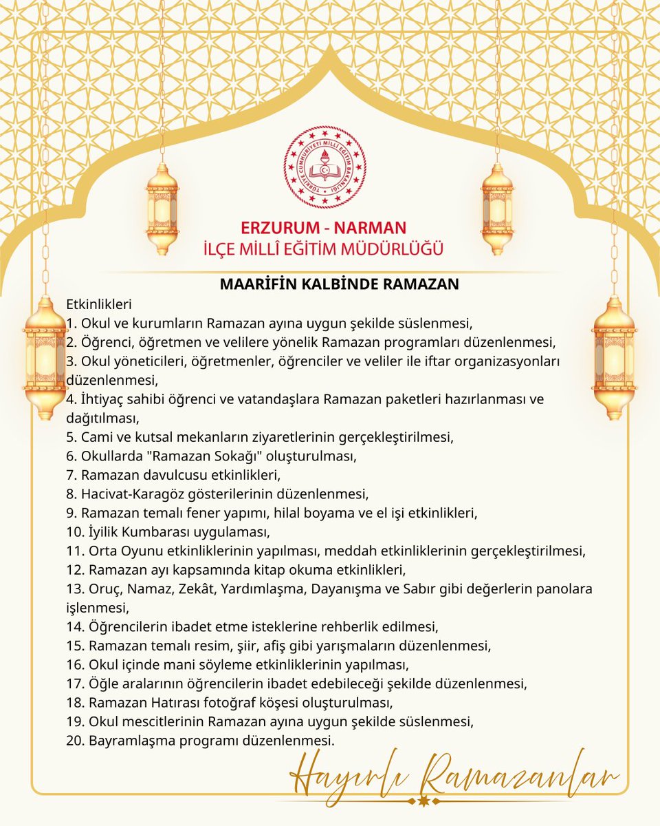 MemNarman's tweet photo. Maarifin Kalbinde Ramazan Etkinliklerimiz @tcmeb @Yusuf__Tekin @narmankaymakam @Erzurum_Mem @ekicis20 @EnginT25 https://t.co/NAqxX0OUuP