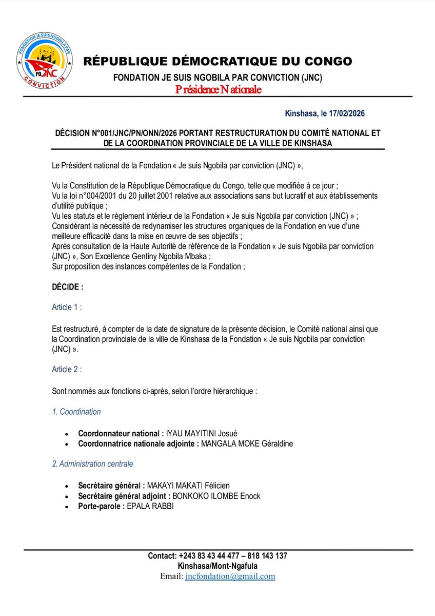 FONDATION JE SUIS NGOBILA PAR CONVICTION (FO-JNC) tweet media