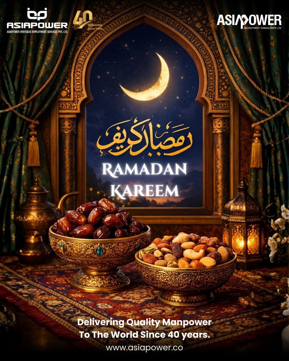 AsiapowerJobs's tweet photo. Ramadan Kareem!
May this holy month bring peace, good health, and abundant blessings to you and your family. 🤲✨ https://t.co/vWoTFDZav2
