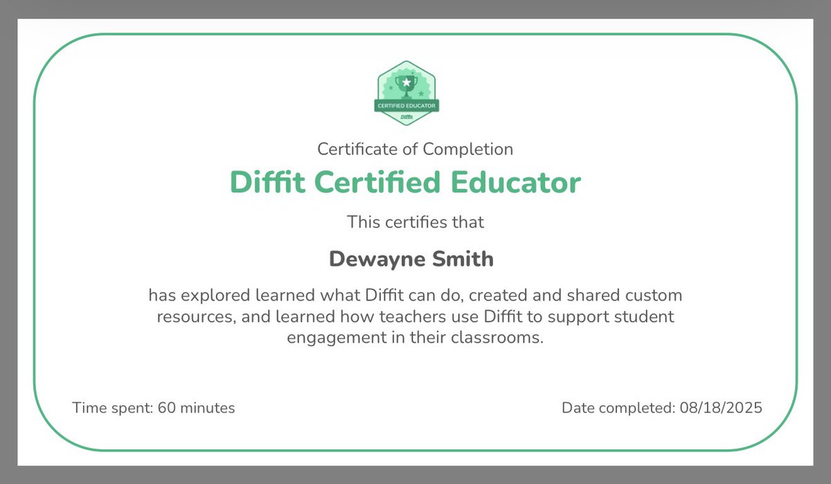 GDewayneS's tweet photo. I’m thankful to be a Diffit Certified Educator and to have the opportunity to share its value with fellow educators! Thanks @passport2lead and @DiffitApp! https://t.co/4gQC1iMvzv