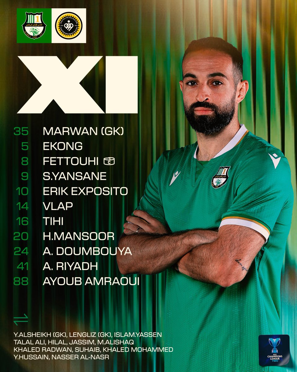 ahliqat's tweet photo. 📋 Starting XI | #AFCTwo🏆💚🤍 https://t.co/dARKp8l2s7