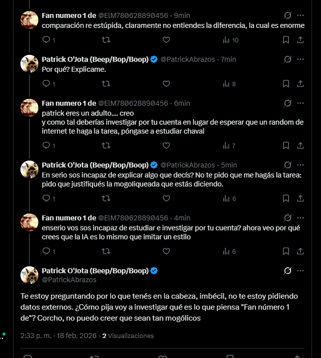 Te juro que lo intento, pero es que esta gente es demasiado peIotuda.

Le pido que me explica por qué piensa lo que piensa y me manda a investigar. ¿Cómo mierda voy a investigar qué es lo que piensa? ¿Le leo el diario personal?

CHOTO, CHOTO, CHOTO.