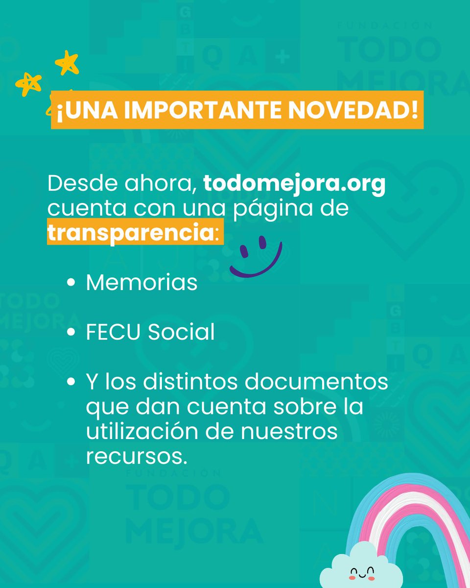TodoMejora's tweet photo. ¡Gran noticia! En Fundación Todo Mejora estrenamos página #web nueva y completa. Un espacio más claro y accesible para conocer nuestro trabajo, encontrar recursos y sumarse a la construcción de espacios seguros y libres de violencia para juventudes LGBTIQA+ 📲🌈 https://t.co/zi05ztdcXO