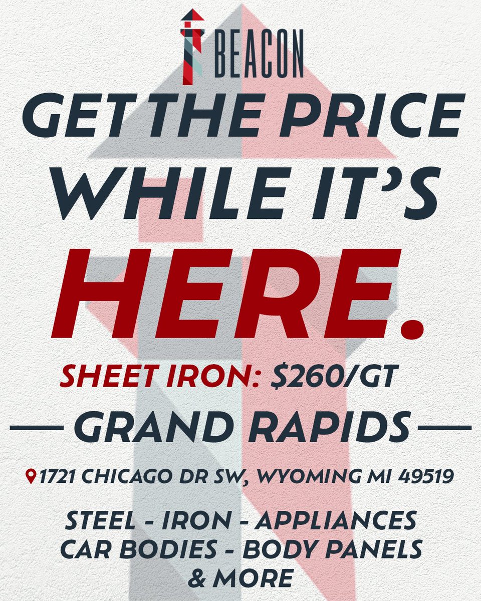 BeaconRecycling's tweet photo. 💪 𝗚𝗘𝗧 𝗜𝗧 𝗪𝗛𝗜𝗟𝗘 𝗜𝗧’𝗦 𝗛𝗘𝗥𝗘

Get the sheet iron price while it’s here! From old appliances to steel pots, get this outstanding sheet iron price while it’s here at our Wyoming facility. 

#beaconrecycling #recycling #steel #grandrapids https://t.co/9nzdipnn5p