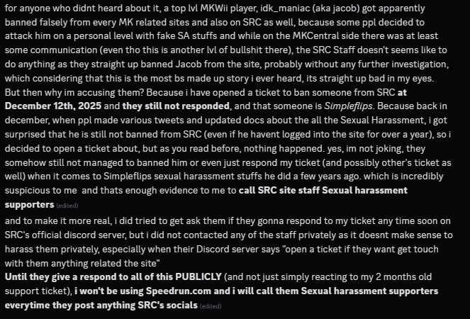 After watching the recent videos about idk_maniac SA accusations, its crossed my line when it comes to SRC staff

<a href="/speedruncom/">Speedrun.com</a>  FIX ALL OF YOUR SHIT AND DONT BE LAZY SITE STAFFS