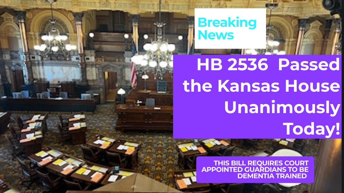 The KS House unanimously passed HB 2536 which requires dementia training for court appointed guardians that are assigned to someone with cognitive decline or dementia. Now it's on to the senate! If you live in KS, thank your state representative for their support! #ENDALZ #ksleg