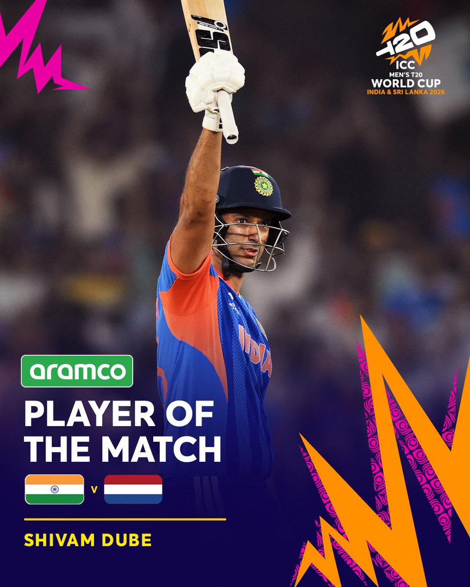 With a fifty and two wickets, Shivam Dube had a perfect night as India beat Netherlands in the #T20WorldCup 🙌

He wins the <a href="/aramco/">aramco</a> POTM🏅

📝: icc-cricket.com/tournaments/me…