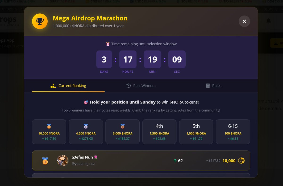 Feel free to create your account on Noradrops, list your X account in the ranking, and join the Top 15 to become eligible for the weekly airdrop! Rewards guaranteed every Sunday throughout 2026! Strategically prepare your $NORA bag before its listing !

👉Free registration + 50$