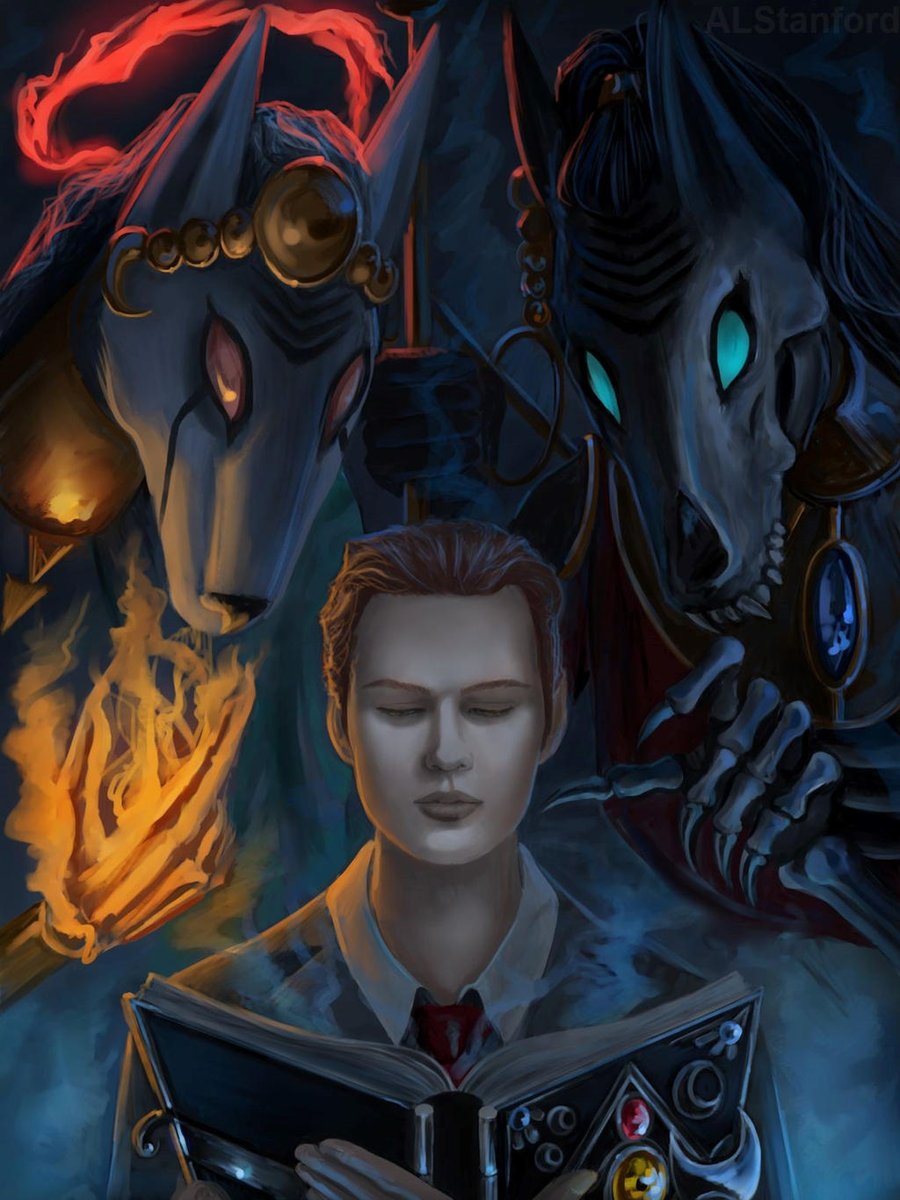 A Tale of Two Goddesses (2021)
Bob  reads from the Arak book of Araseza, the one with the fire in her palm. The skeletal one on the right is Rykali, who was inspired by the Norse Goddess Hel. #pennywise #oc #illustration