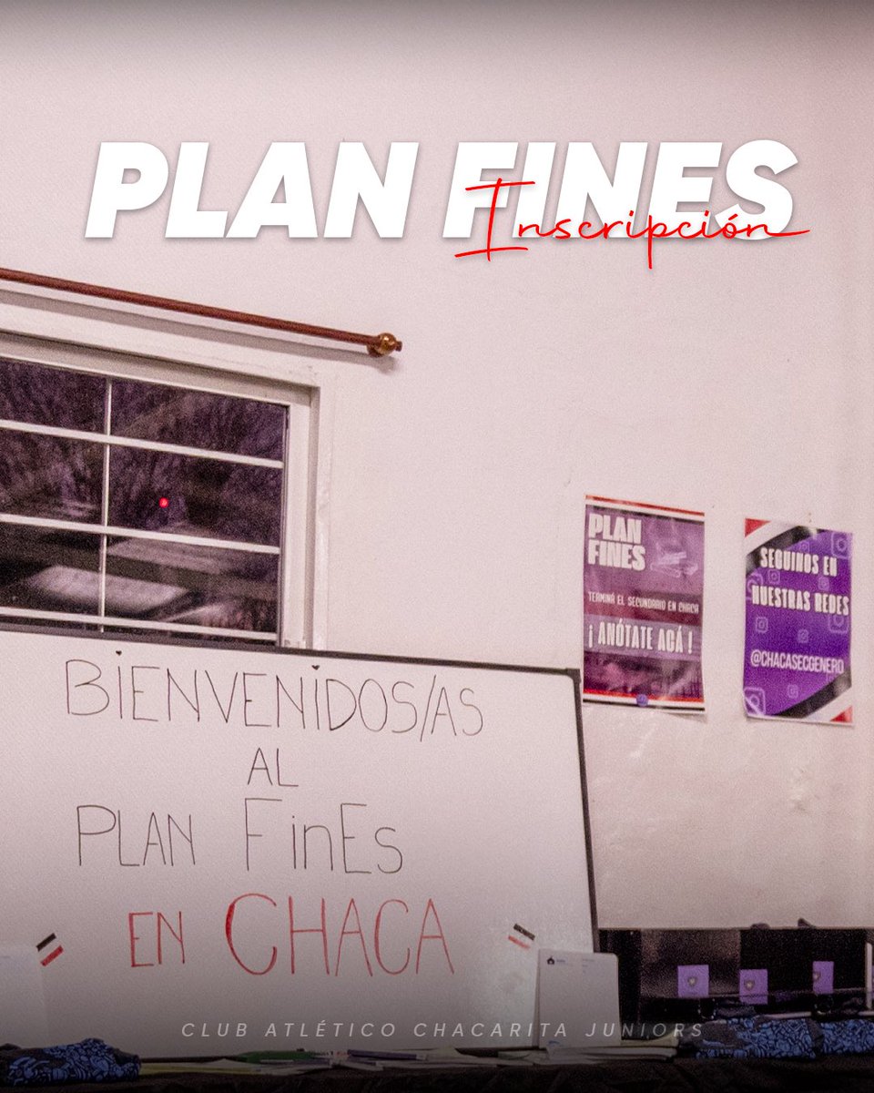 📣 CONVOCATORIA OFICIAL – FinES 2026

El Club Atlético Chacarita Juniors abre la inscripción al Plan FinES 2026, que se dictará en el
📍 Polideportivo Ernesto Duchini

En nuestra casa, la educación también es prioridad.

El Plan de Finalización de Estudios Secundarios para