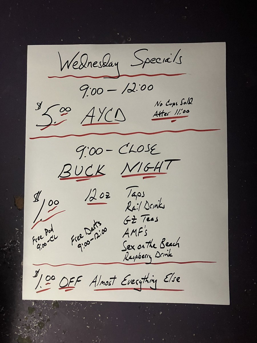 GroundZeroWW's tweet photo. We have some new specials for Wednesday nights. Don’t forget that we will also have free pool, darts and I will also have beer pong available. https://t.co/qFDbrLF200