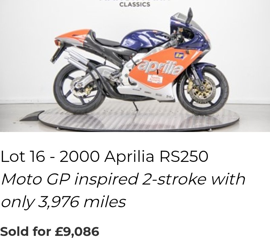 Aprilia RS250 sold for £9,086 including fees...