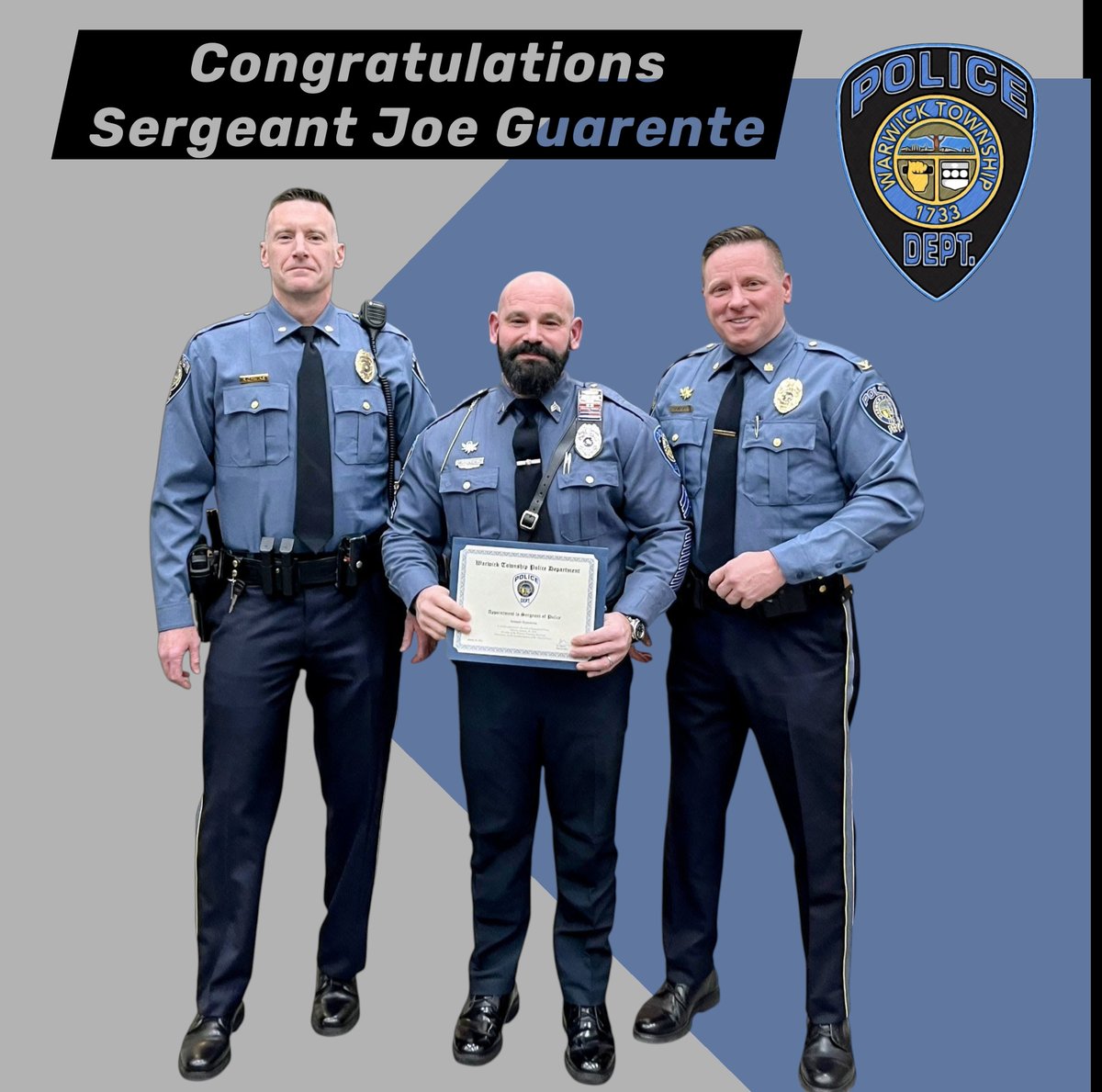 On Feb 16, 2026, we proudly celebrated Corporal Joe Guarente's promotion to Sergeant! With 23 years of dedicated service as an FTO, mentor, patrol supervisor, tactics instructor, and SWAT Assistant Team Leader, Joe truly embodies our mission. Congrats, Sgt. Guarente