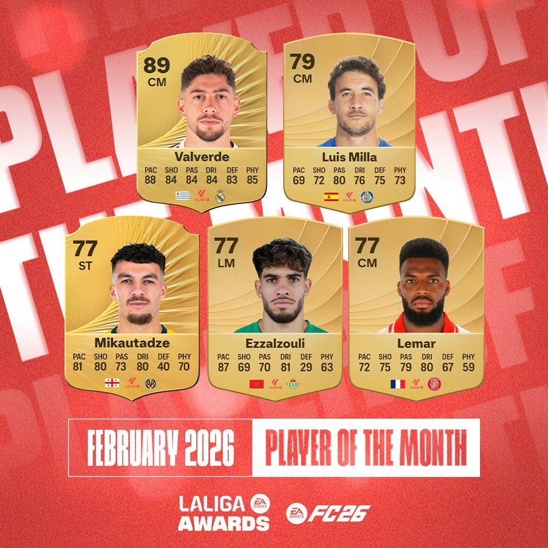ليمار و فالفيردي الأبرز.. اللاعبون المرشحون لجائزة أفضل لاعب في الشهر لشهر فبراير من #الليغا. 