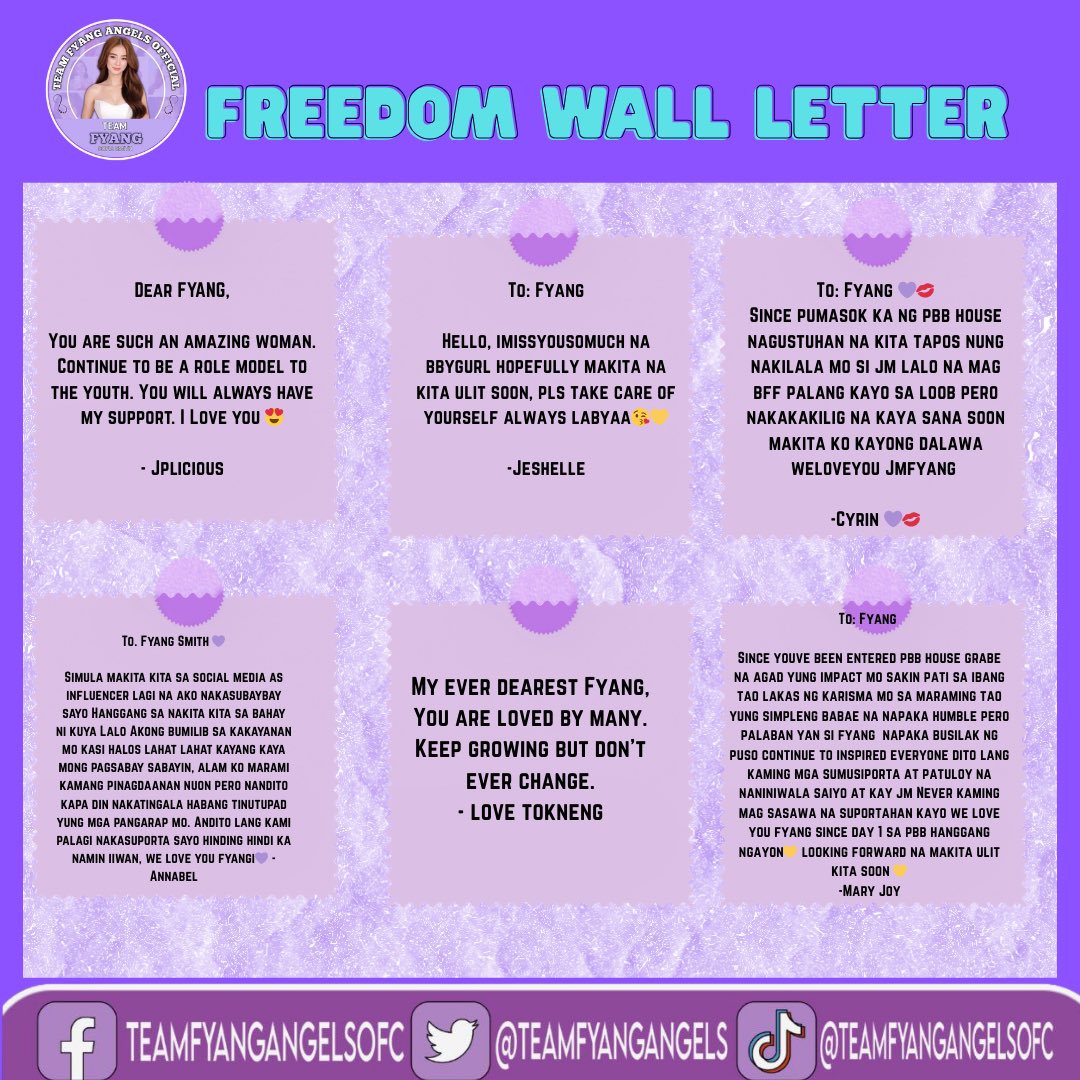 TeamFyangAngels's tweet image. Freedom Wall Letters for Fyang UPDATE!

We are excited to announce that 14/20 walls have already been secured with heartfelt letters from Fyang’s fans. 
This strong support shows the passion and dedication of our community.

To complete this initiative, we are opening the final 6