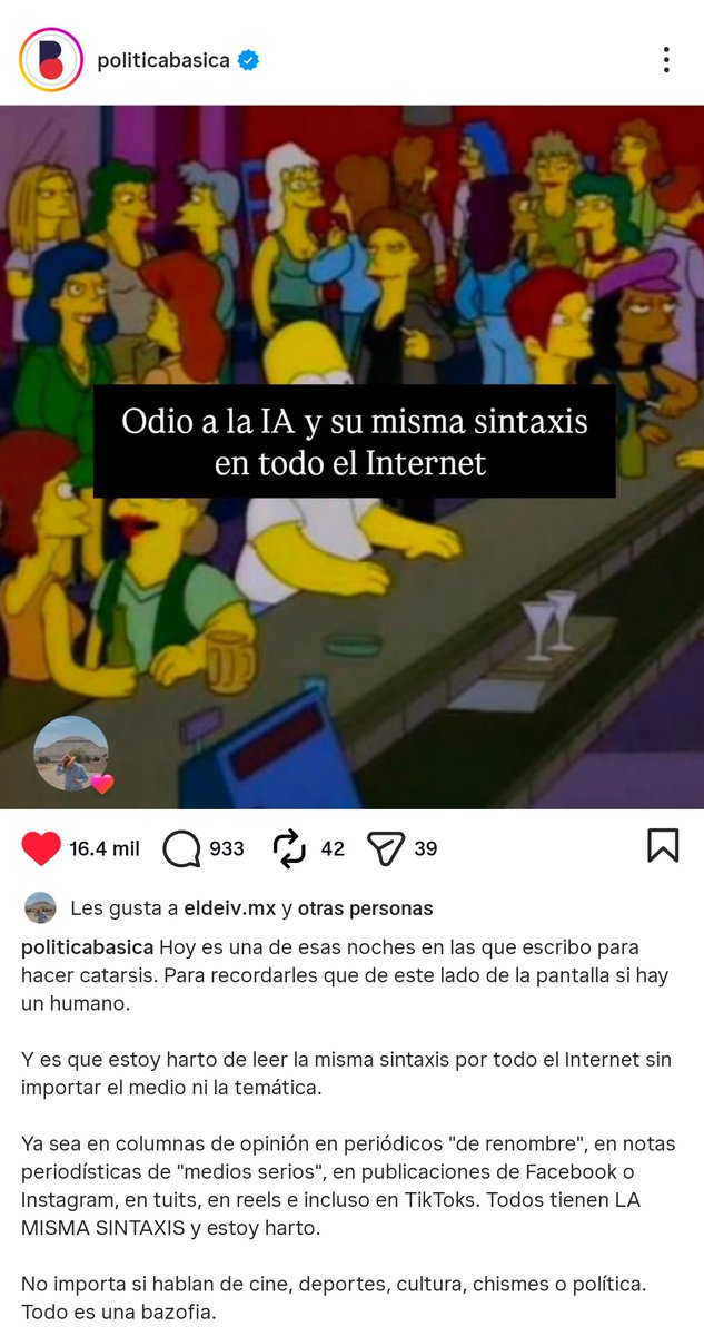 Mauricio_Prado_'s tweet photo. Esto que pone @Politica_Basica está muy cabrón. El uso masivo de Chat GPT y similares para redactar está llevando a una terrible estandarización de la escritura. Tenemos que empezar a reivindicar el estilo propio, imperfecto, sucio, humano pues. https://t.co/E5jTRLEry5