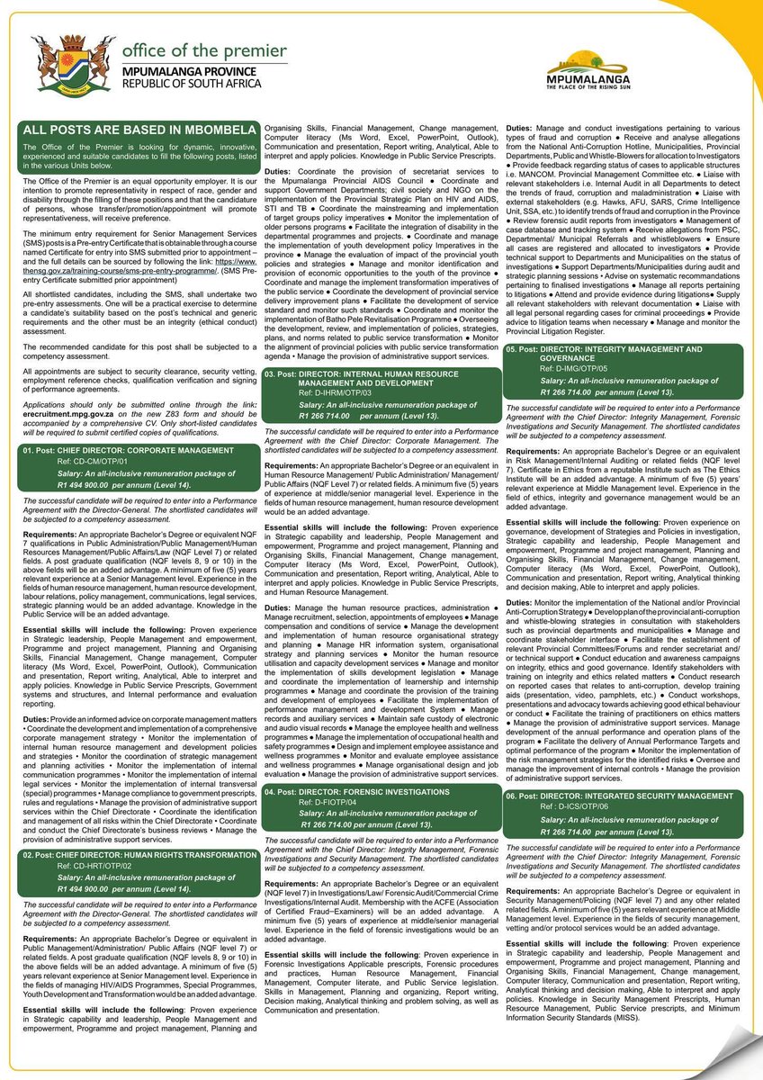 Lungstar_K's tweet photo. Office of the Premier are still OPEN!
For online system enquiries, send an email to erecruitmentbpa@mpg.gov.za, during office hours. 

⏳️ The closing date for applications is 27 February 2026!

🔗 PDF version of advert: https://t.co/XXnu8DXAyC https://t.co/gBgC4BFXmM