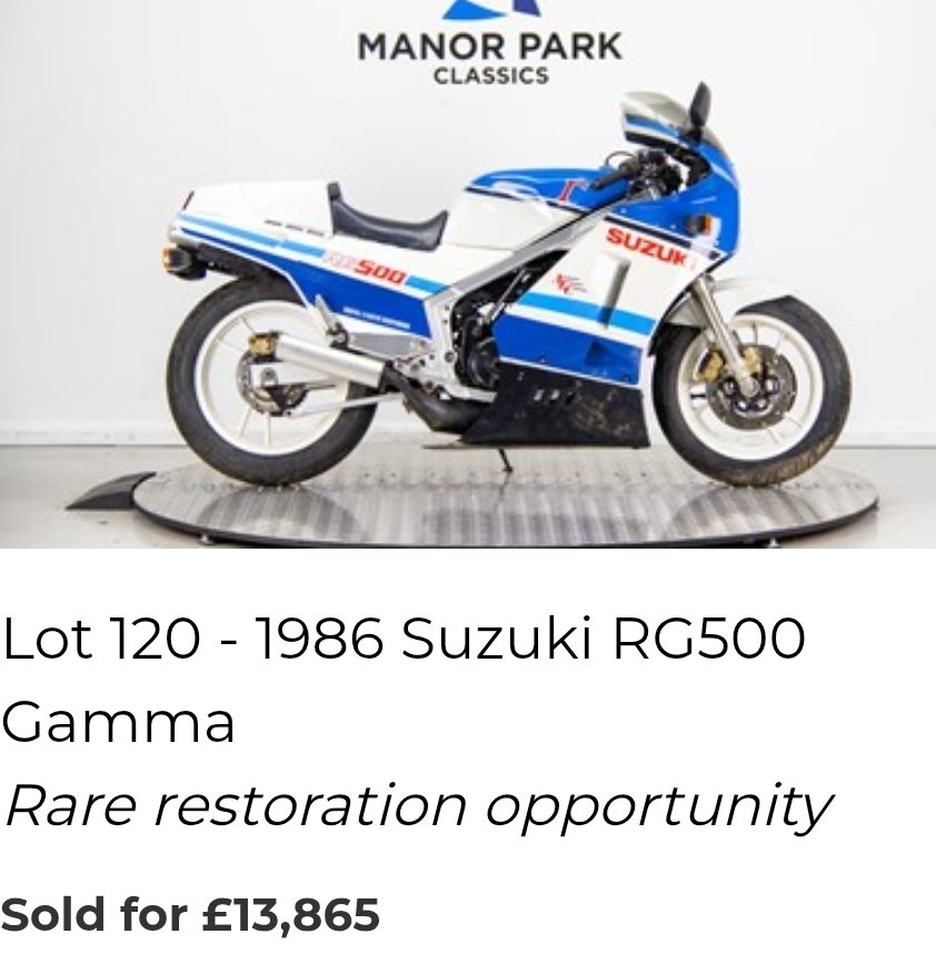1986 Suzuki RG500 sold for £13,865 including fees...

"18k on the clock, needs recommissioning"
