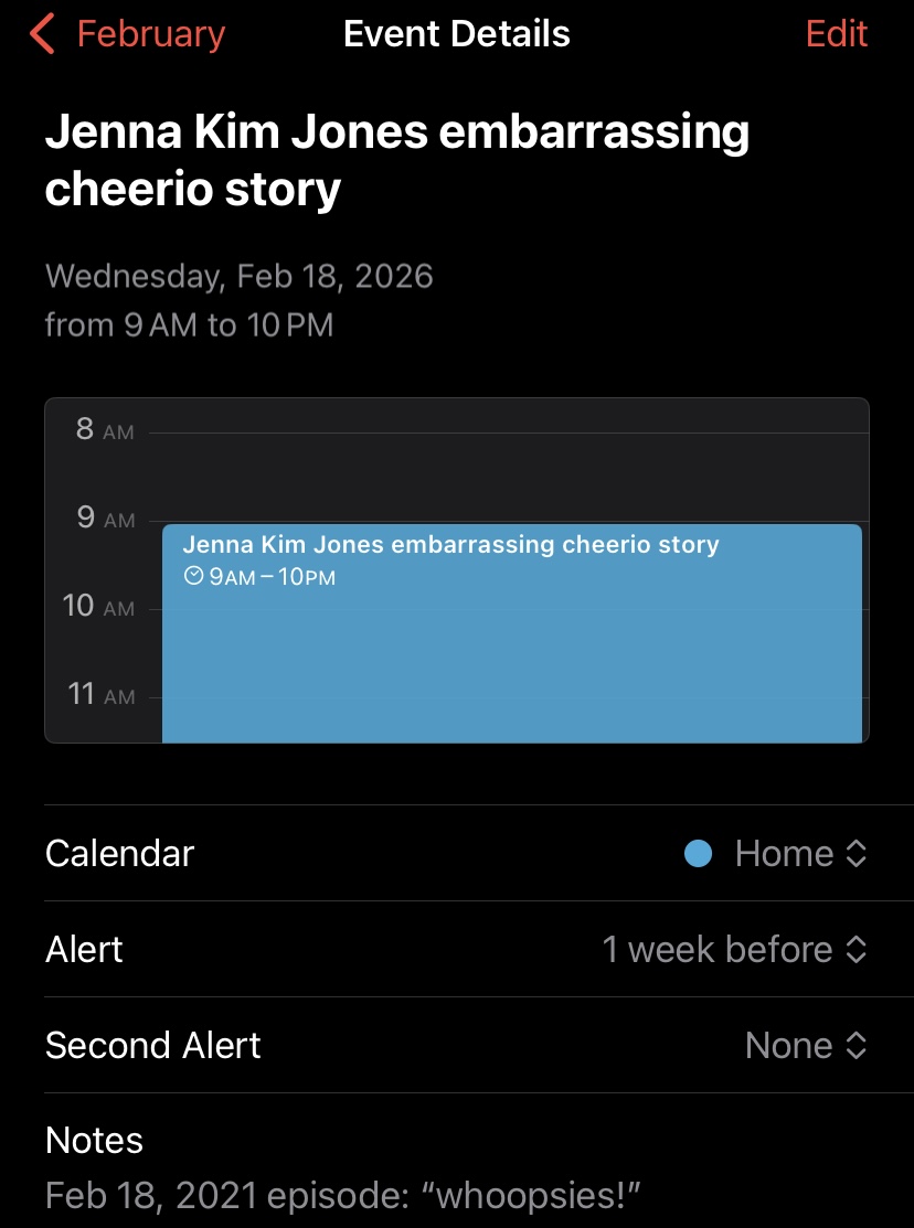 bluestardrummer's tweet photo. @jennakimjones umm this is an event I had in my calendar from 5 years ago.. I haven’t listened to the pod in forever but now I’m curious haha https://t.co/iHZugwddD4