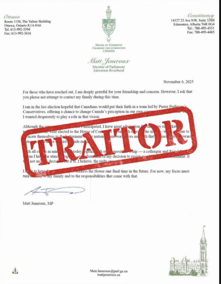 BertaProudDad's tweet image. Meet Matt Jeneroux.

People call Alberta independence supporters TRAITORS every day.
This is what REAL betrayal looks like.

He told Pierre Poilievre he was stepping away for FAMILY reasons.
Now he’s switching to the LIBERALS hoping Mark Carney gets closer to a MAJORITY.

What