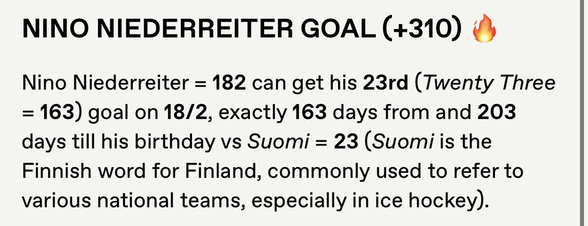 #Gematria❤️‍🔥 bangs again ✅ 

Nino Niederreiter scores his 23rd goal vs Suomi = 23 exactly 203 days before his birthday 🔢

This play was posted before game time here ⬇️
linktr.ee/signsnsymbols

#TeamSwitzerland🇨🇭 #MilanoCortinaOlympics2026