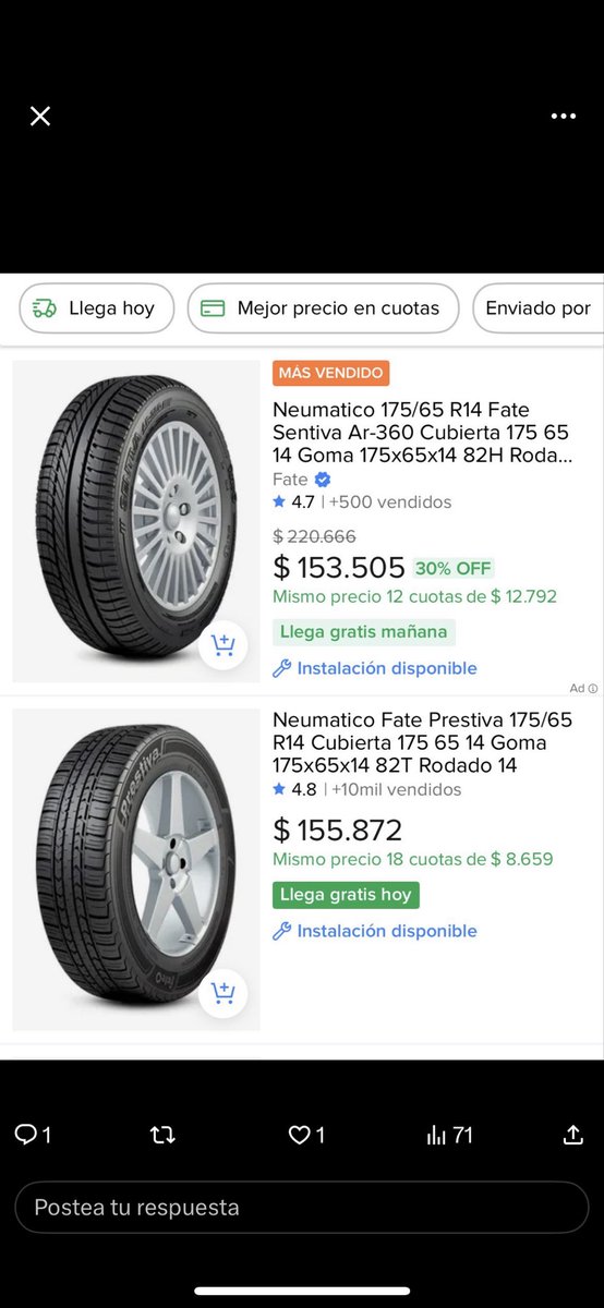 EmanuelFlecha's tweet photo. @GordoDan_ Un neumático cuesta en Argentina 323 U$ ????  Jajajajaja!!!!  😂😂😂😂 es un neumático del transbordador espacial ?? 😂😂😂😂.  Sos tan boludo de creer que tus compatriotas no manejan los precios a los que compran los productos ??? https://t.co/GgbbwFYZ3i