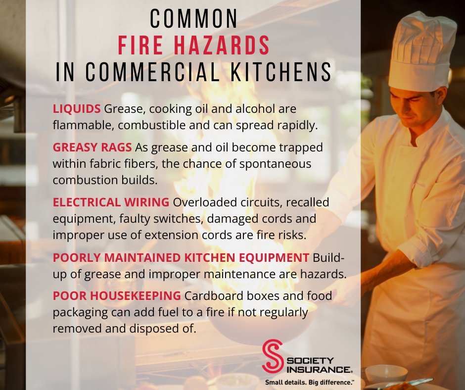 SocietyIns's tweet photo. Fires are a serious liability. Reduce the risk by evaluating these common fire hazards in your restaurant. https://t.co/BspxnxiUu2