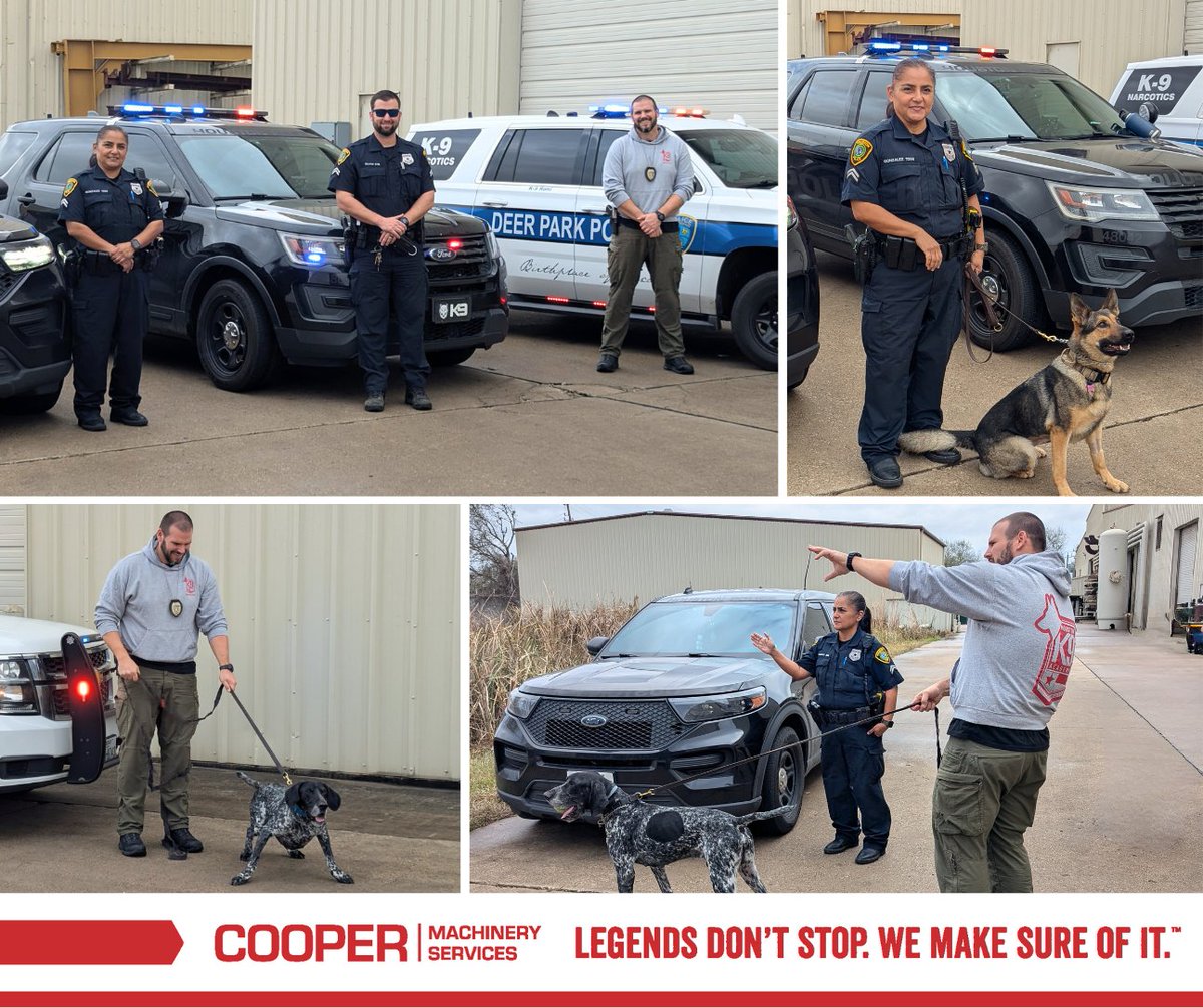 CooperMachinery's tweet photo. 𝗖𝗼𝗼𝗽𝗲𝗿 𝗦𝘂𝗽𝗽𝗼𝗿𝘁𝘀 𝗟𝗮𝘄 𝗘𝗻𝗳𝗼𝗿𝗰𝗲𝗺𝗲𝗻𝘁 & 𝗞𝟵 𝗧𝗿𝗮𝗶𝗻𝗶𝗻𝗴! This month, Cooper proudly supported local law enforcement agencies across the Houston and Deer Park areas by hosting the annual K9 narcotics unit training event at our Deer Park, Texas facility. 

For more than a decade, Cooper has made this site available as a training base for multiple police departments including the @deerparkpolice, @houstonpolice, Galveston Police Department, Harris County Precinct 8 Constable's Office, and the @HCSOSheriff's Office. We extend our sincere appreciation to our local law enforcement officers and their dedicated canine partners for their continued service and commitment to keeping our communities safe.

#Cooper #Engines #Compression #NaturalGas #CommunityPartnership #LawEnforcementSupport #K9Units #PublicSafety #CommunitySafety