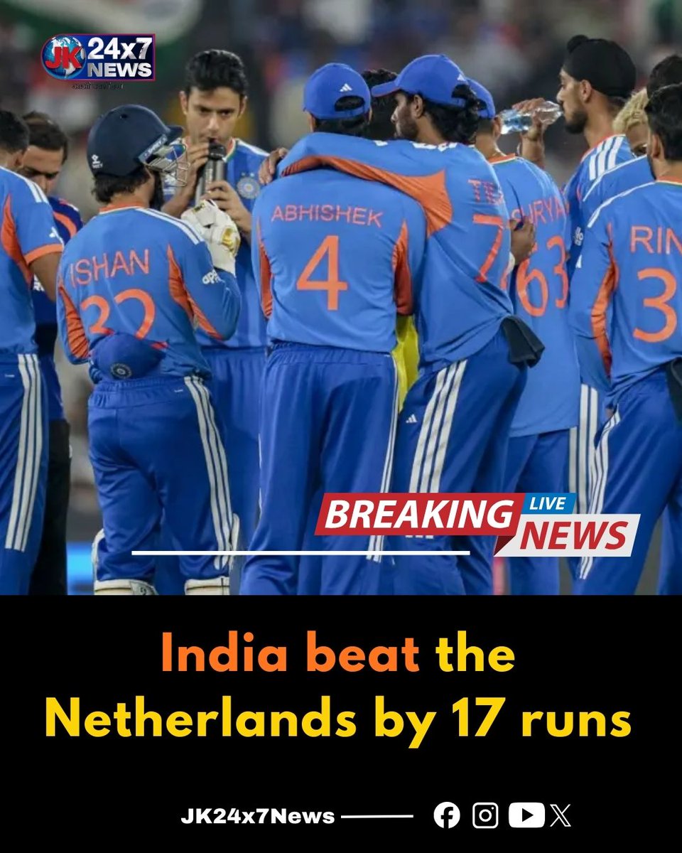 JK247News's tweet image. India beat the Netherlands by 17 runs in their final Group A clash at the Narendra Modi Stadium. 

#INDvNED #T20WorldCup